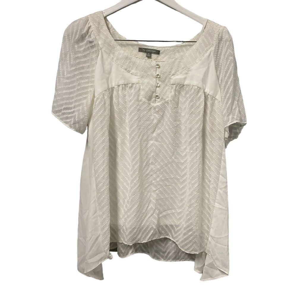 NY Collection White Blouse Womens XL Top Sheer Office‎ Work Casual Church Cute